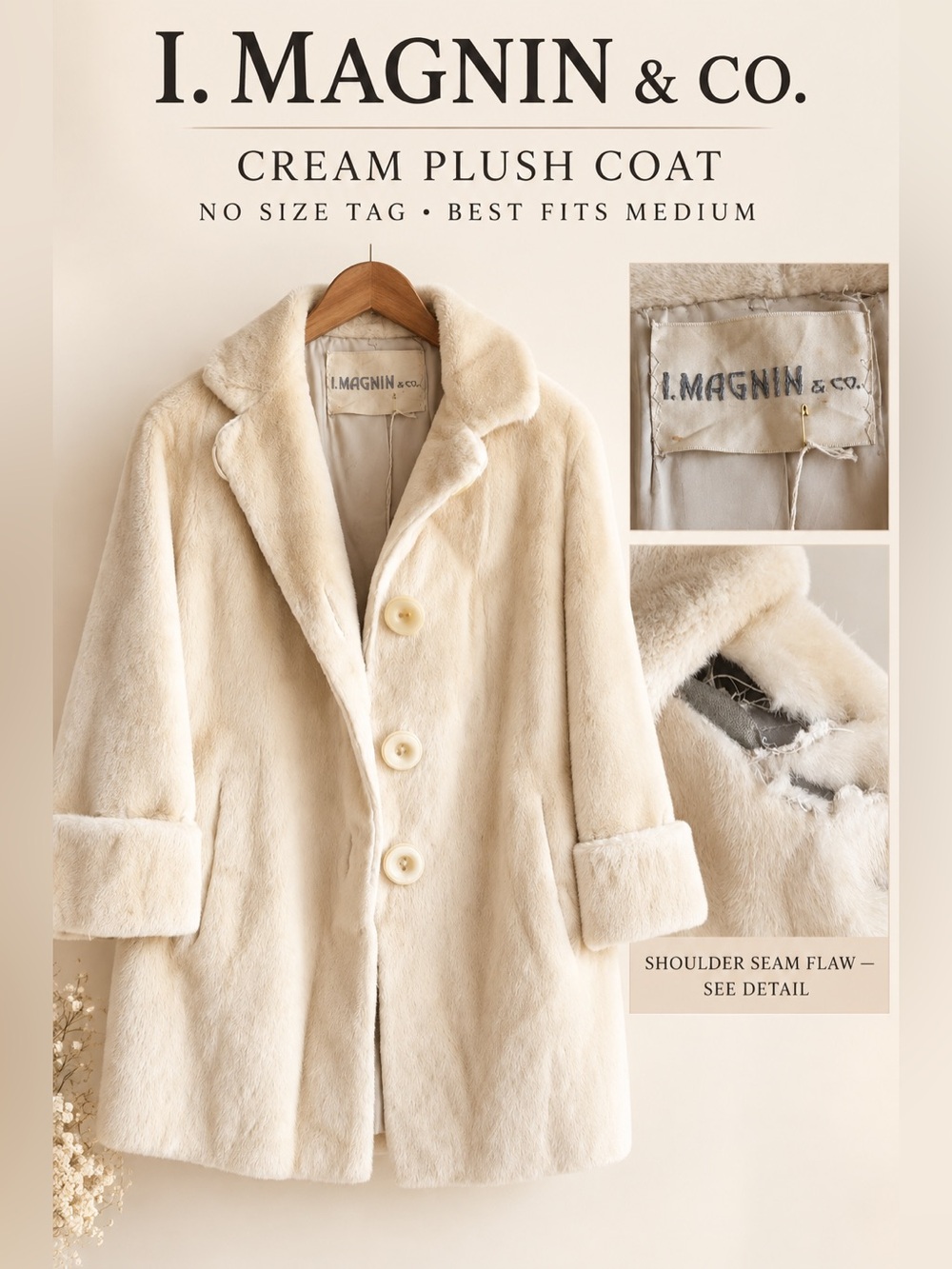 I. Magnin Cream Plush Women's Coat